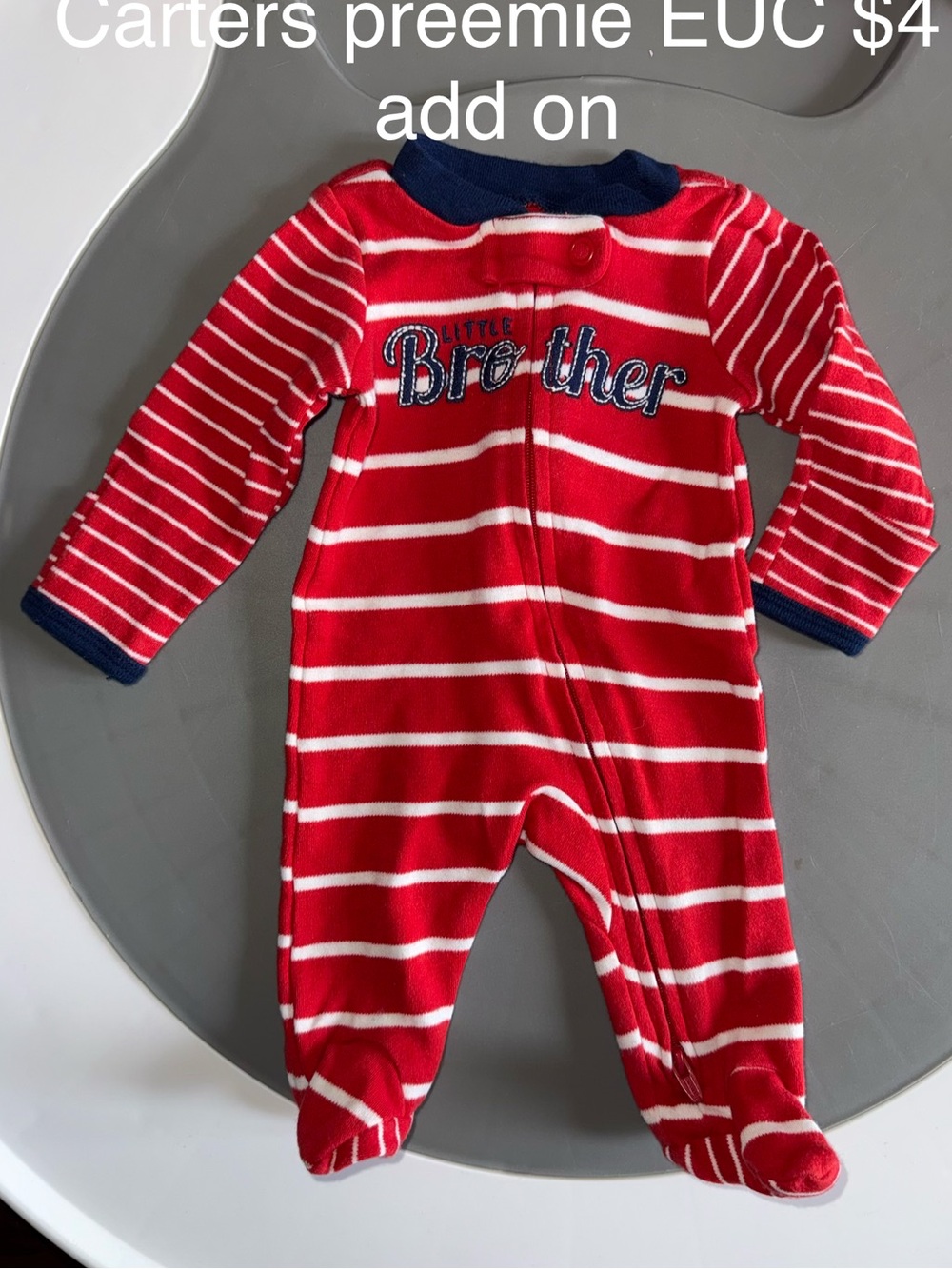 Carter's Red & White Striped 'Little Brother' Footed One-Piece